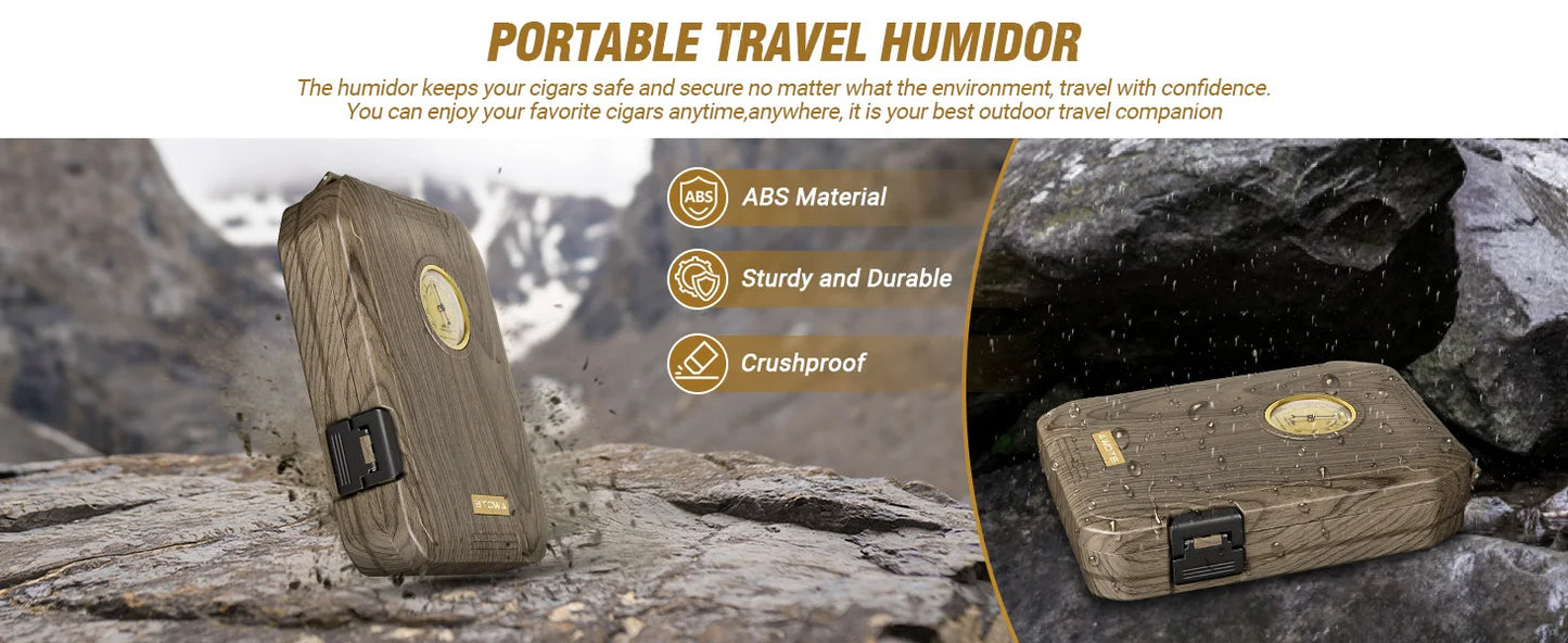Travel Cigar Humidor with Cigar Lighter, Cedar Wood, V Cut Cutter, Portable Cigar Humidor with Humidifier & Hygrometer