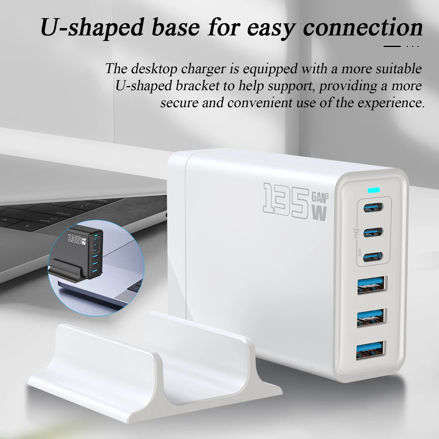 135W Gallium Nitride Charger Gallium Nitride Desktop Multi Port Fast Charging USB Desktop Charging Station Multi Port Charger