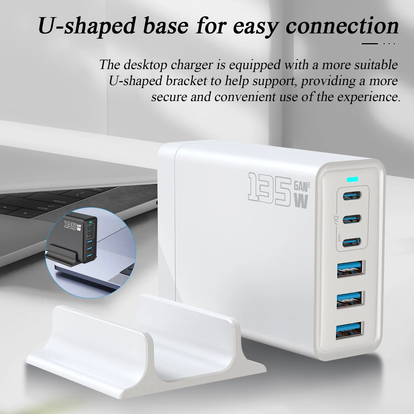 135W Gallium Nitride Charger Gallium Nitride Desktop Multi Port Fast Charging USB Desktop Charging Station Multi Port Charger