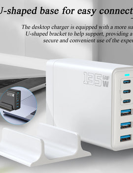 135W Gallium Nitride Charger Gallium Nitride Desktop Multi Port Fast Charging USB Desktop Charging Station Multi Port Charger