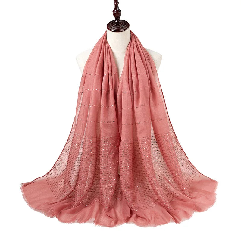 Cotton Hijabs Scarf Muslim Islamic Headscarf For Women Lady Soft Cotton Linen Tassel Sequins Islamic Hijab Shawl Wraps