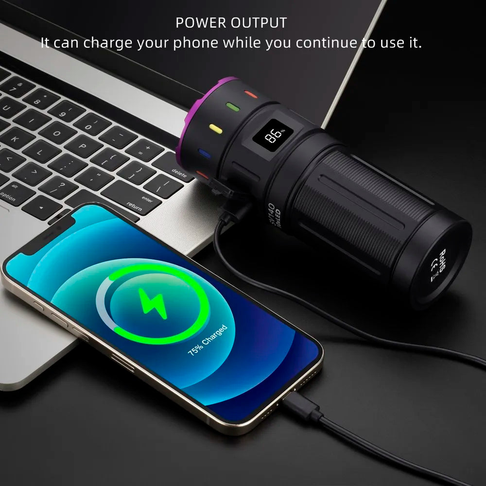 200W 365nm UV Blacklight Rechargeable Flashlight