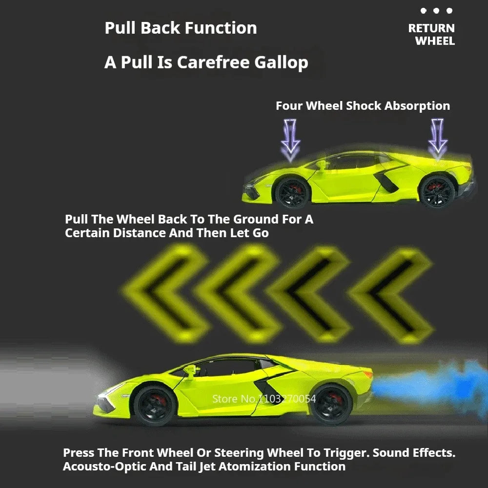 1:24 Bolide Revuelto Alloy Model Diecast Car Toys Doors Opened Sound Light Pull Back Miniature Vehice Boy Adult Birthday Present