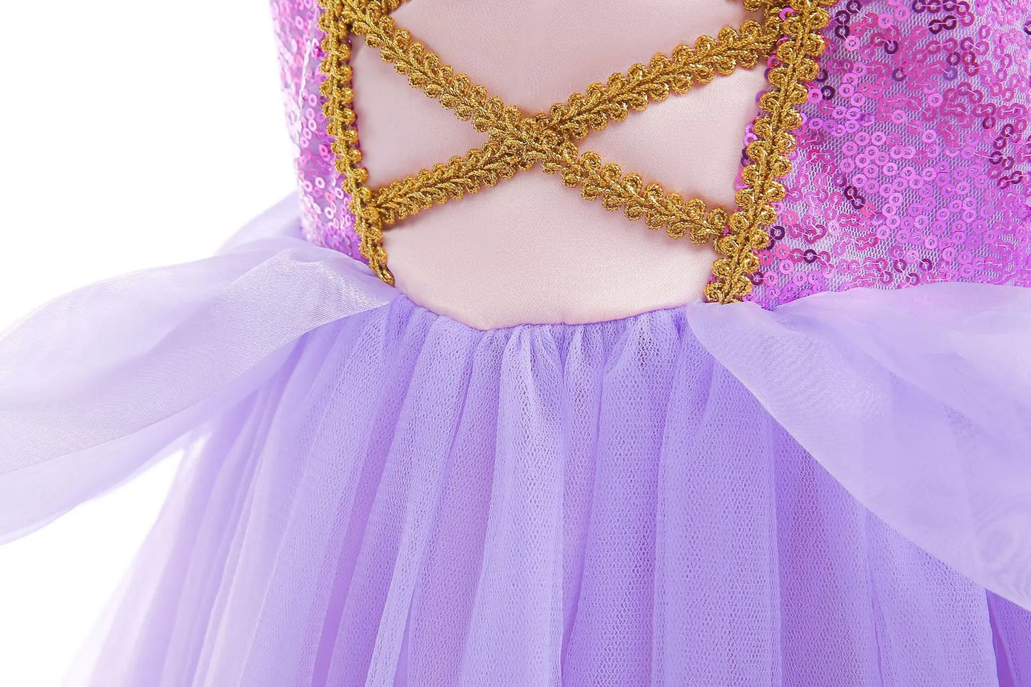 Purple Puff Sleeve Princess Ball Gown with Lace and Sequins