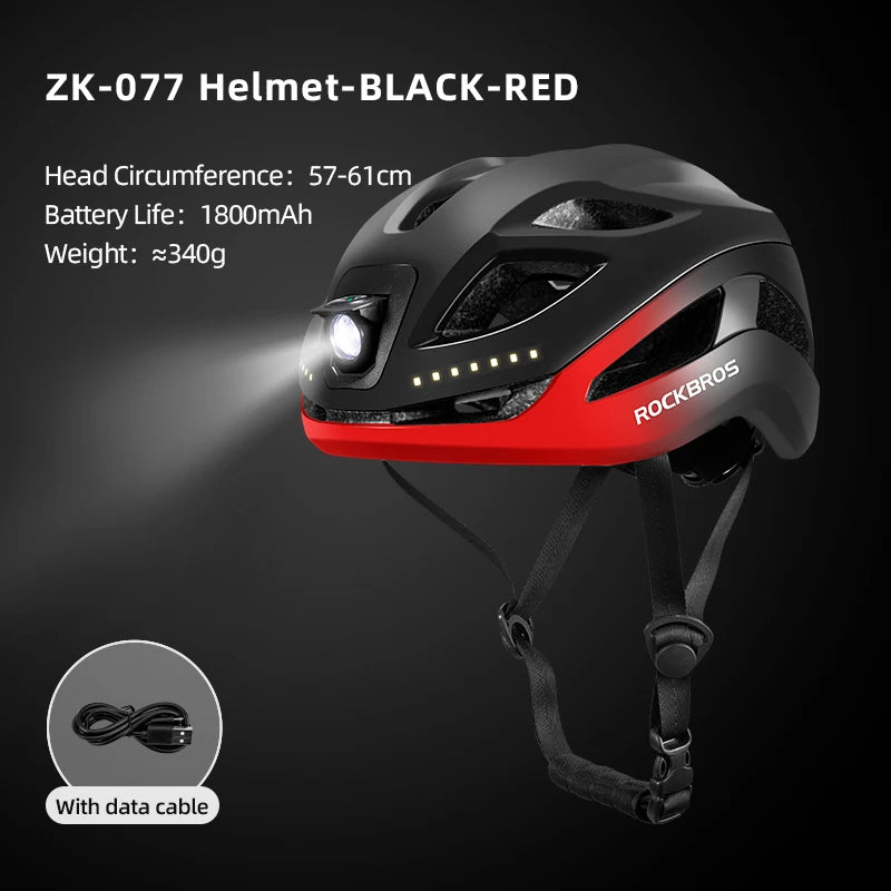 Bicycle Light Helmet Type-C Rechargeable Front + Rear Light Warning Bike Helmet Head MTB Road Cycling Helmet