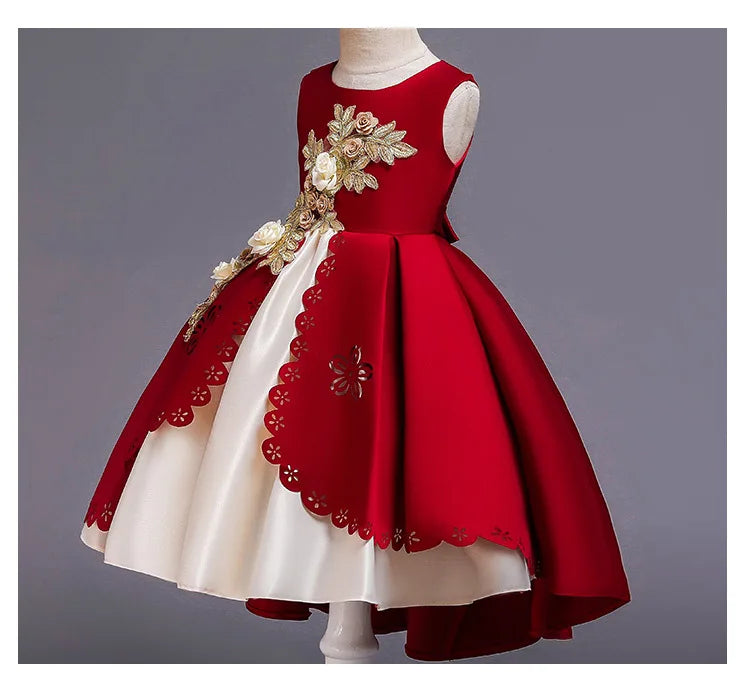Girls Summer Princess Dress - Sleeveless Tulle Tutu with Floral Appliques | Kindergarten Performance Outfit, Birthday Party Gown