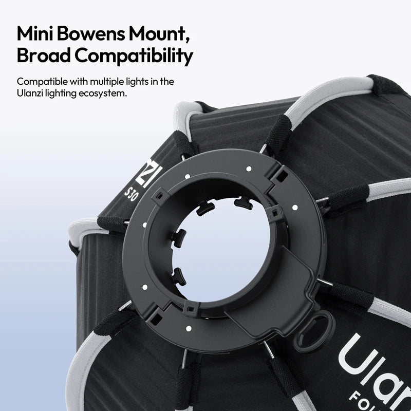 FOLD 30cm Octagon Softbox with Grid – Mini Bowens COB Light Flash, Lightweight & Quick Release