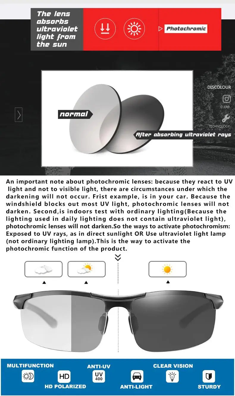 Aluminum Photochromic Polarized UV400 Day Night Driving Sunglasses for Men Women