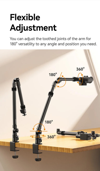 Camera Desk Setup Stand Adjustable Desk Mount with Holding Arm Max Load 2KG for Mirrorless Camera Microphone