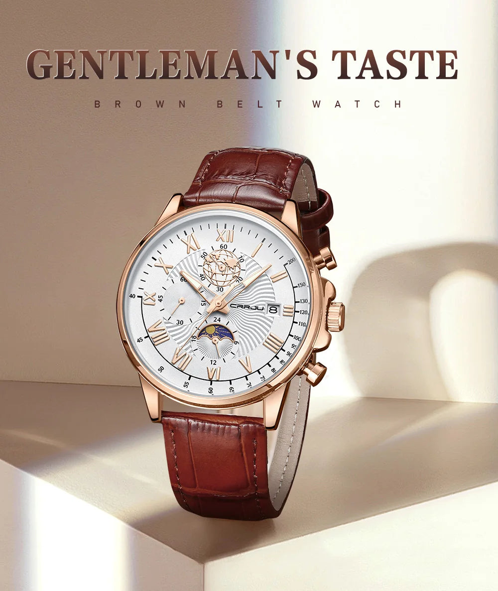 Watch Fashion Business Quartz Watch Sun, Moon and Star Multifunctional Luminous Waterproof Father's Day Gift
