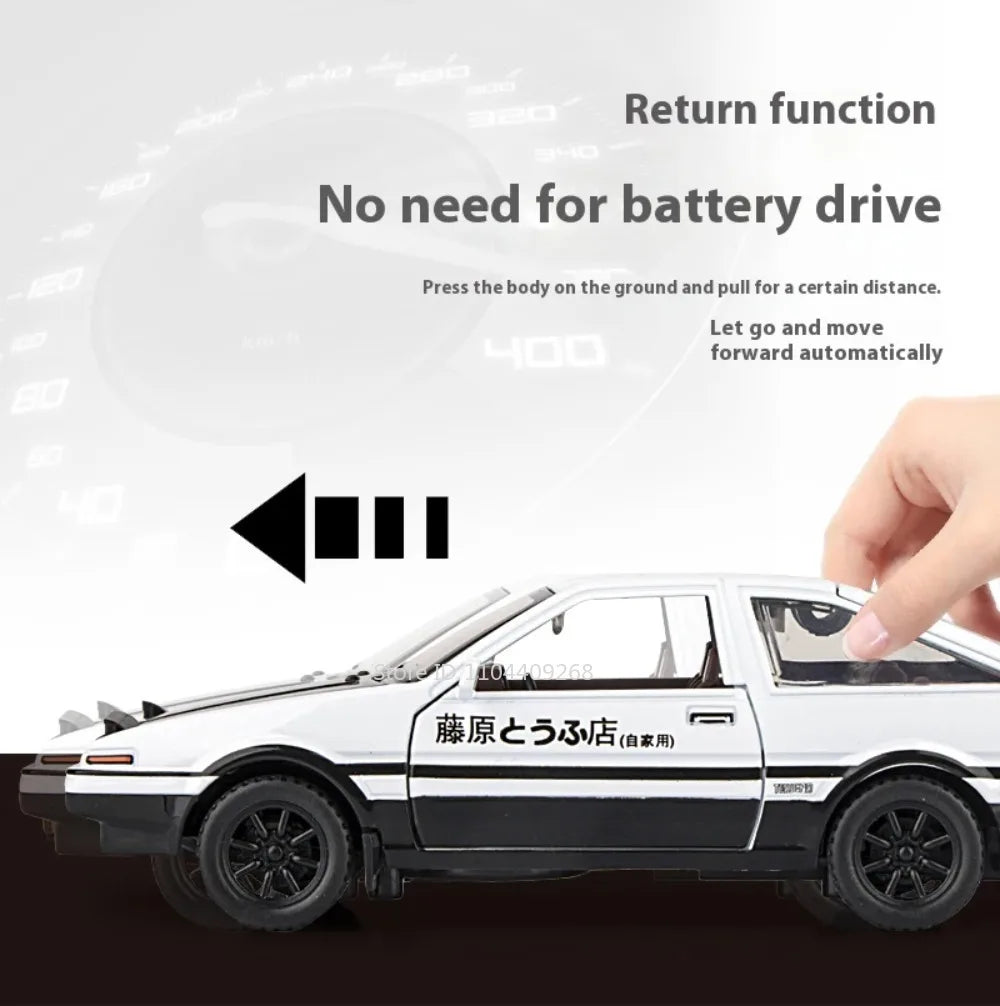 1:30 Scale Initial D AE86 Toy Car Model Alloy Body Rubber Tire Shock Absorption Pull Back Simulation Vehicles Boys Birthday Gift
