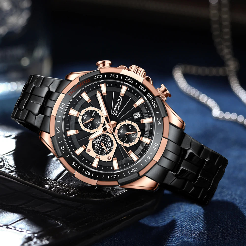 Men's Watches Fashion Business Multifunction Quartz Chronograph with Auto Date and Luminous Hands Relogio Masculino