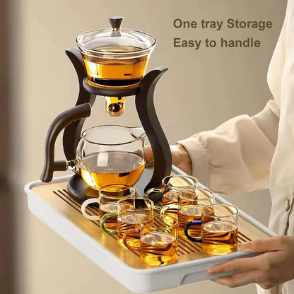 Heat-Resistant Glass Tea Set Magnetic Water Diversion Rotating Cover Bowl Automatic Tea Maker Lazy Kungfu Teapot Drinking