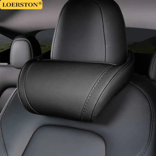 Memory Foam PU Leather Car Headrest Neck Pillow for Tesla Model 3 Y X S