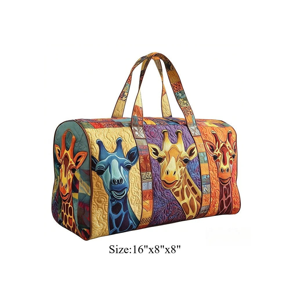 Travel Duffel Bag Quilted Weekender Bag 3D Giraffe Print Luggage African Animal Pattern Carry On Bag for Vacation Beach Camping
