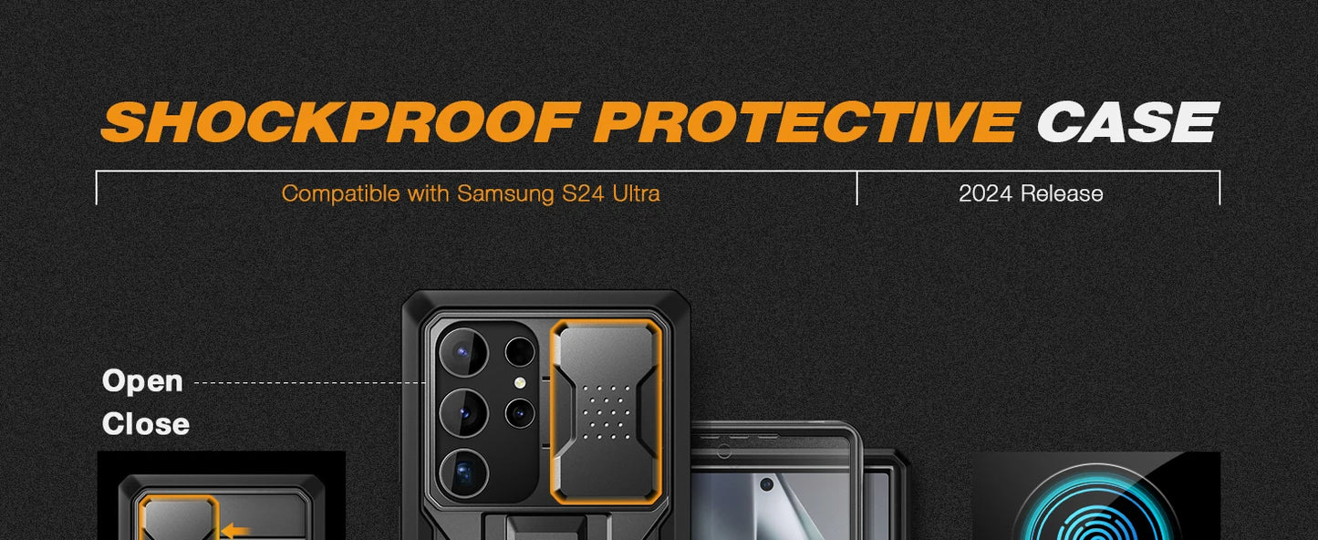 For Samsung Galaxy S24 Ultra Case Full-Body Shockproof Dual Layer Rugged Belt-Clip Case with Front Frame camera Screen Protector