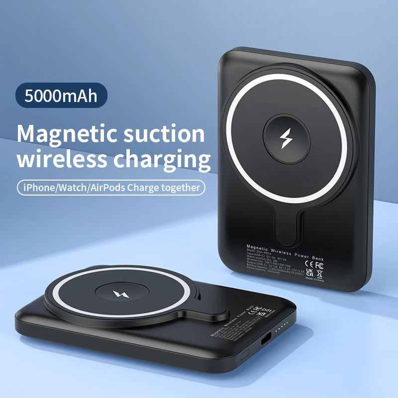 Portable Magnetic Power Bank 5000mAh 3-in-1 Wireless 15W Fast Charing Battery for iPhone 17 16 15 14 13 12 Pro Watch Airpods