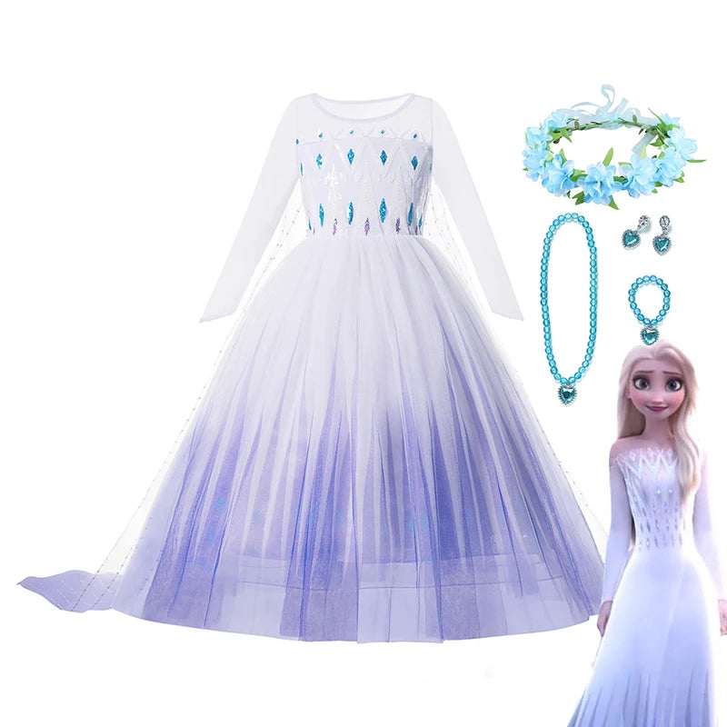 Frozen Princess Elsa Dresses For Girls Costume Kid Cosplay Snow Queen Fantasia Mesh Clothes Carnival Birthday Party Dress