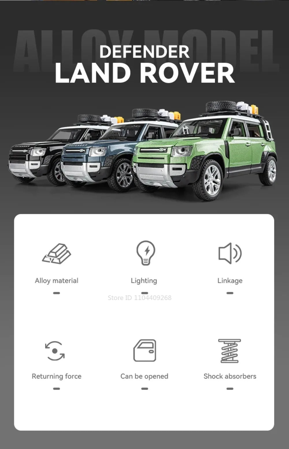 1:24 Land Rover Defender Range Rover Car Model Toy Alloy Diecast Sound Light SUV Off-road Vehicle Ornaments  Gifts