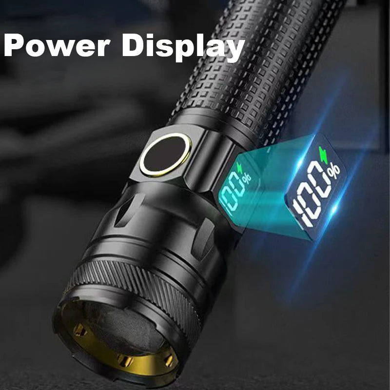 High Power Rechargeable LED Flashlight With Zoom And Power Display