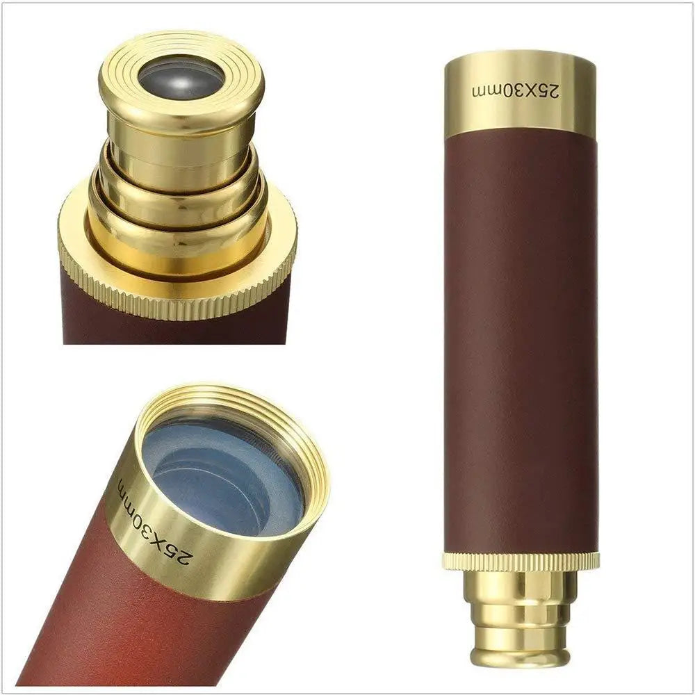 Vintage Pirate Style Monocular Telescope 25x30 Zoomable Pocket Mini Spyglass for Travel Hunting Games Watching Brass Collapsible