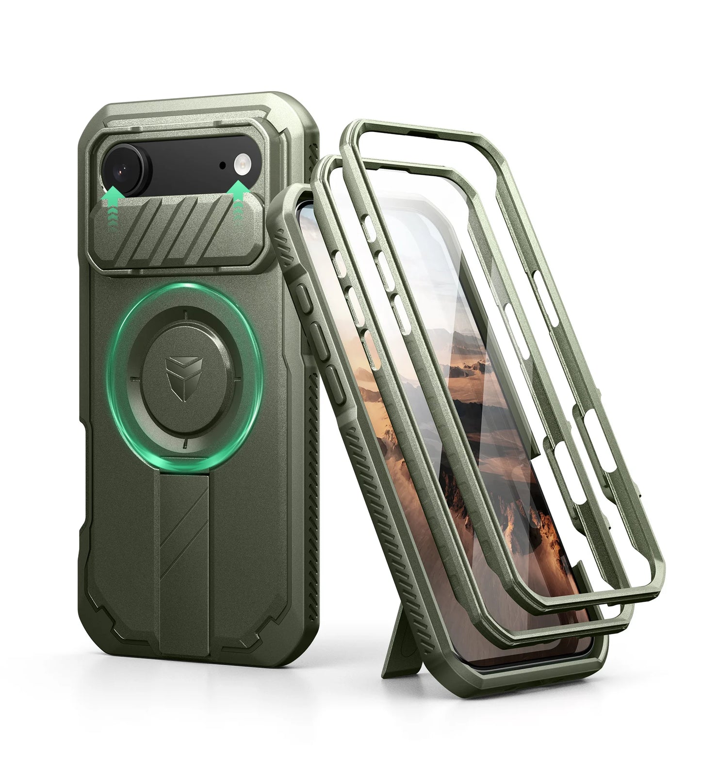 For iphone Air Case Rugged Armor Shockproof Case with Built-in Sliding Camera Cover and Built-in Screen Protector Kickstand