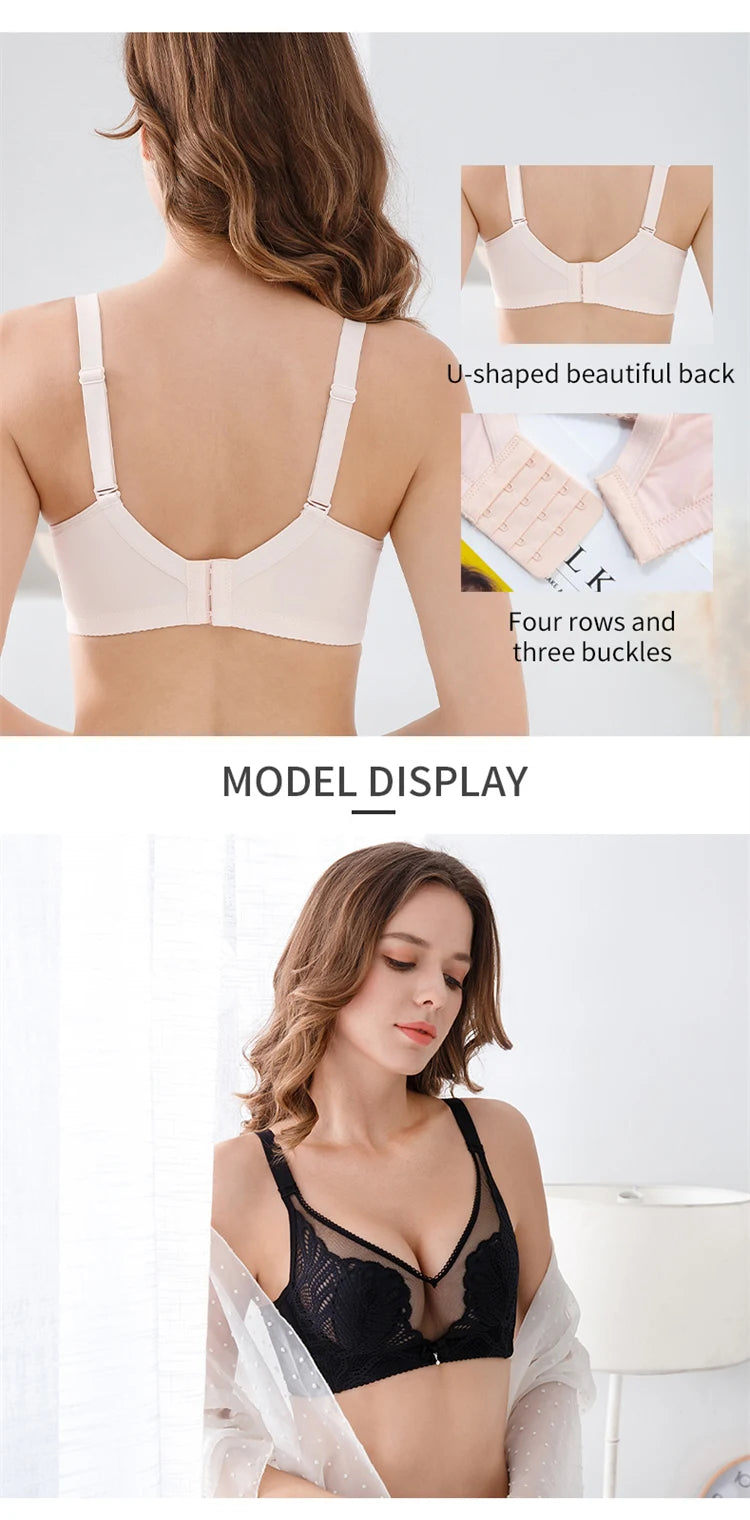 Women’s Lace Transparent Rabbit Ears Bra – Soft, Wire-Free Push-Up with Adjustable Straps