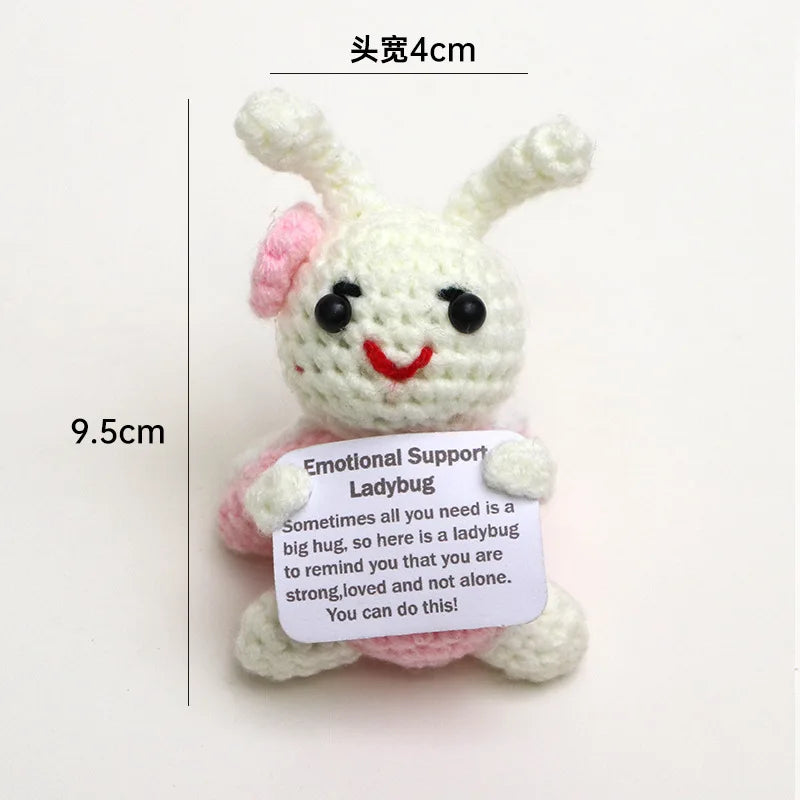 3 Pcs Positive Crochet Hedgehog Doll with Affirmation Card Home Room Decoration Funny Handmade Plush Doll Ornaments Christmas Gifts