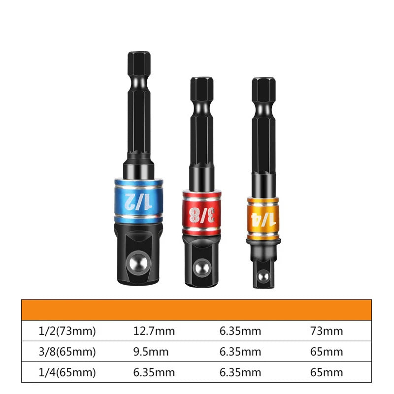 Socket Adapter Impact Grade CR-V 1/4" 3/8" 1/2" Hex Shank Bit Square Power Drill Sockets Bit Set Driver Wrench Sleeve Extension