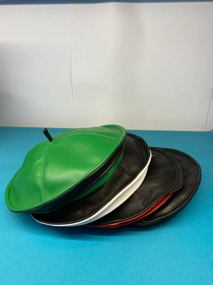 Spring/Winter 100% Real Leather Beret Hat Women Fashion European Pumpkin Painter Caps Female Rainbow Color Green Thin Boina