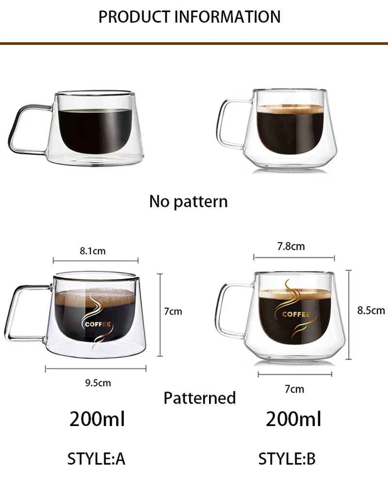 200ml Double Wall Glass Coffee Mug Heat-resistant Espresso Cup Thermo Insulated Cup For Latte Cappuccino Tea Drinkware Set