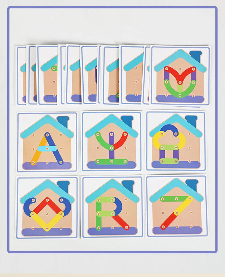 Wooden Geometric Pegboard Construction and Pattern Puzzle Set