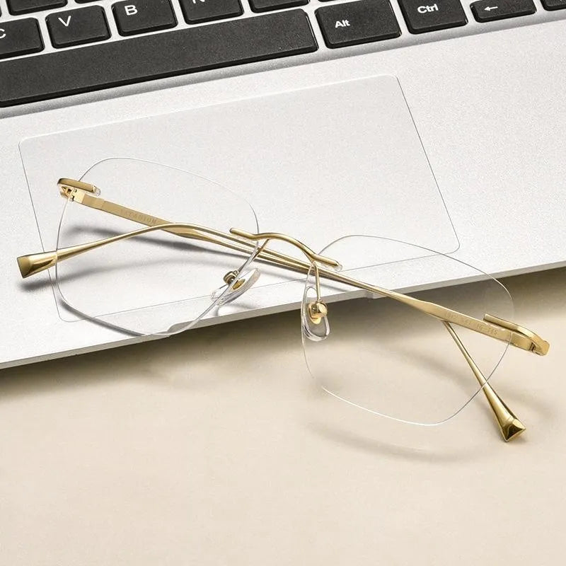 Fashion Ultra-light Decorative Titanium Eyewear Retro Square Optical Prescription Rimless Glasses Frame Men and Women