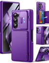 For Z Fold 6 Case with Secure Card Holder Sliding Camera Cover Rugged Hinge Protection Wallet Phone Case Glass Screen Protector