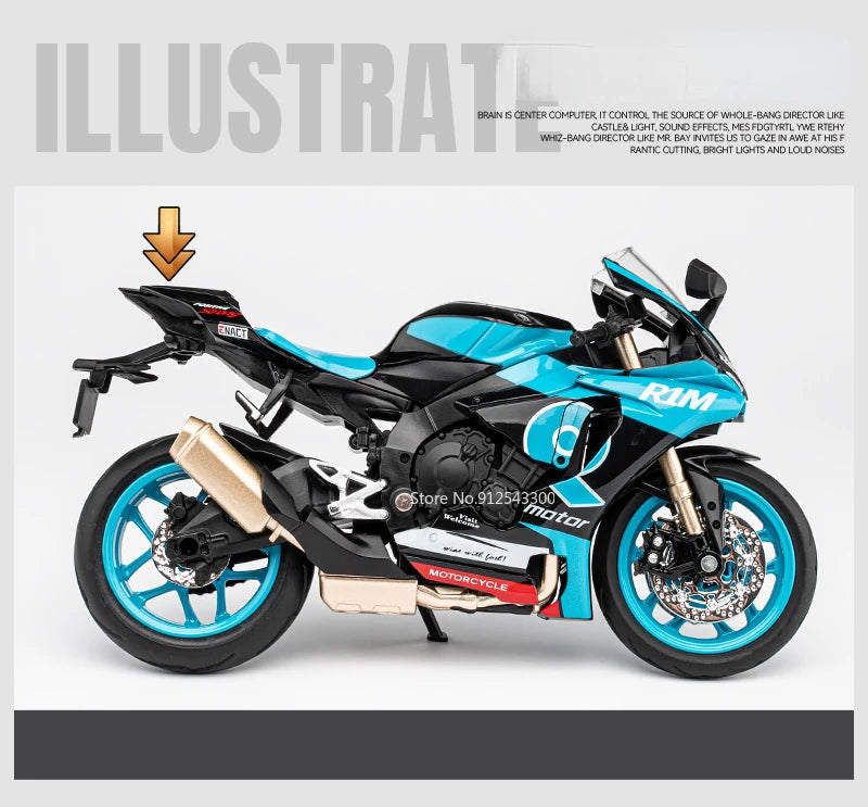 1/12 Yamaha R1M Toy Motorcycle Model Alloy Diecast with Shock Absorption Simulation Scale Motorcycle Model Toys for s Gifts