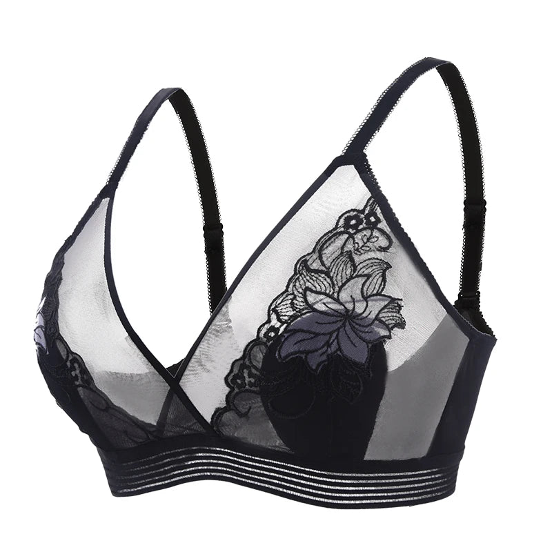 Women’s Lace Transparent Rabbit Ears Push-Up Bra – Soft, Thin, Wire-Free Bralette