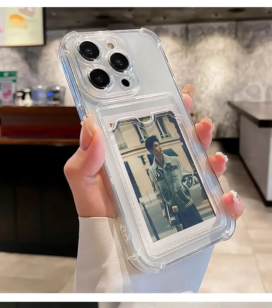 Phone Case For iPhone 17 16 15 14 16E Transparent Card Slot Bag Holder Shockproof Wallet Cover