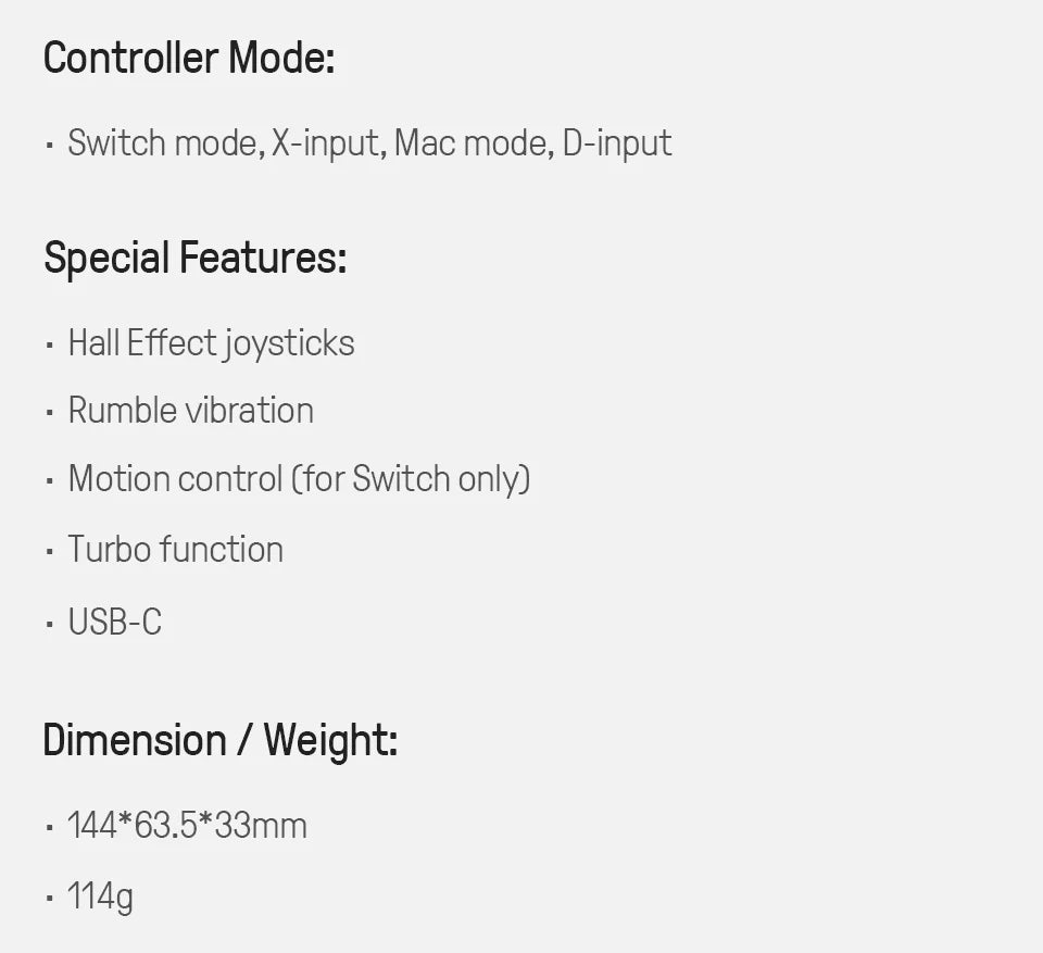 Wireless Bluetooth Gaming Controller with Hall Effect Joysticks for Nintendo Switch and PC