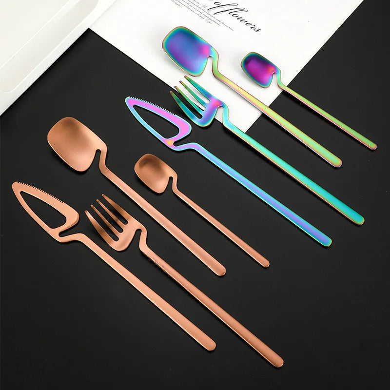 4pcs Rainbow Dining Spoon Fork Table Set Home Kitchen Table Decor Cutlery Sets Ice Cream Desserts Soup Coffee Use Kitchen Tools