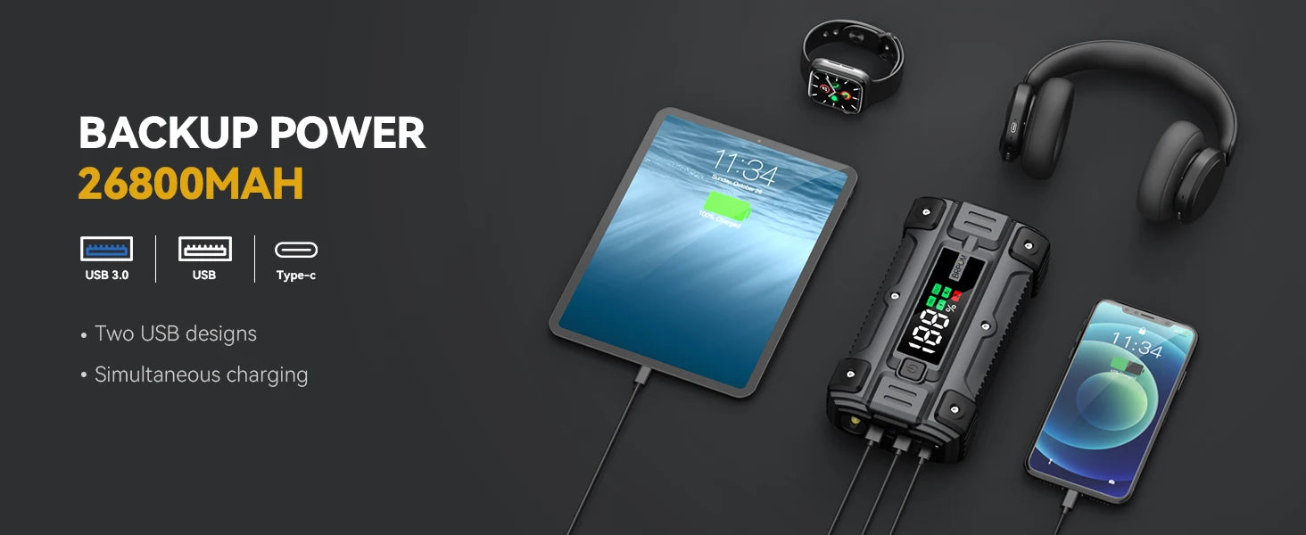 Power Bank 4000A/5000A 12V Car Battery Jump Starter Portable Charger Car Booster Starting Device Petrol Diesel Emergency Booster