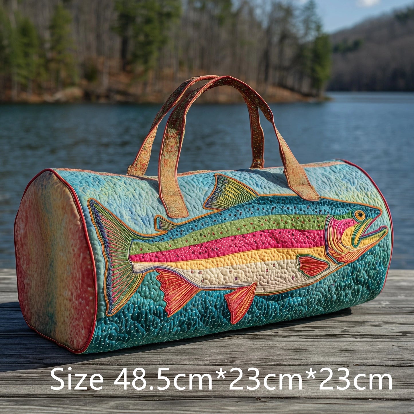 Trendy Handmade Quilted Fishing Gear Bag Bass Fish 3D Printed Duffle Bag Weekender Bag for Men Fisherman Gift Outdoor Adventures