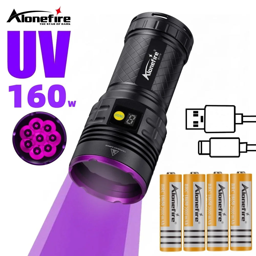 160W 365nm UV Blacklight Rechargeable Flashlight