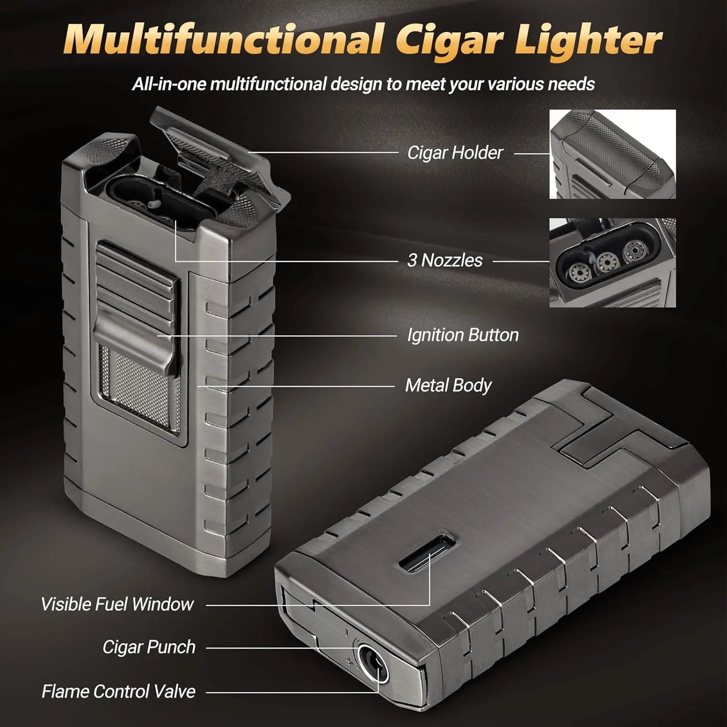 Cigar Humidor, Glass Top Cedar Wood Humidor Box, Cigar Case for 20-35 Cigars with Hygrometer, Cigar V-Cutter, Desktop Humidor