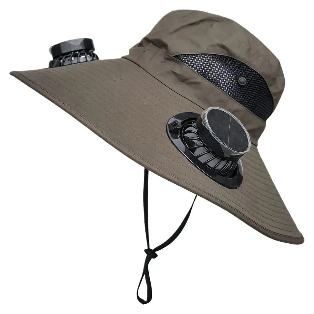 Wide Brim Sun Hat With Dual Fans Solar And USB Charging