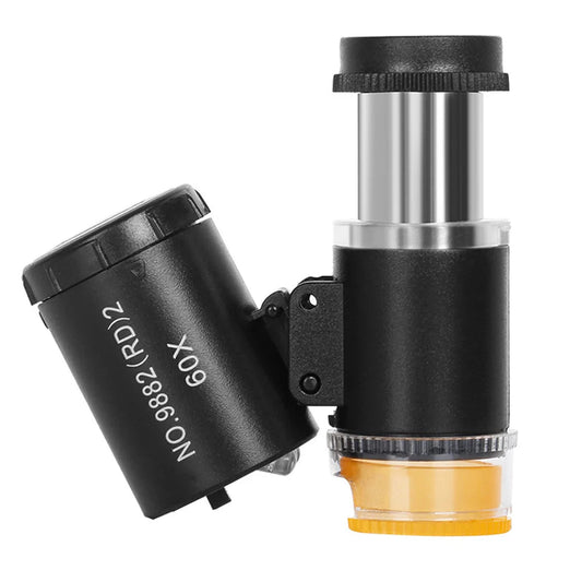 60X Mini Pocket Microscope LED UV Jewelry Loupe Magnifier