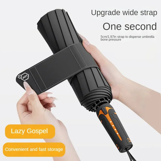 Reinforced 60 Rib Windproof Folding Umbrella with UPF 50 UV Protection Automatic Open Close