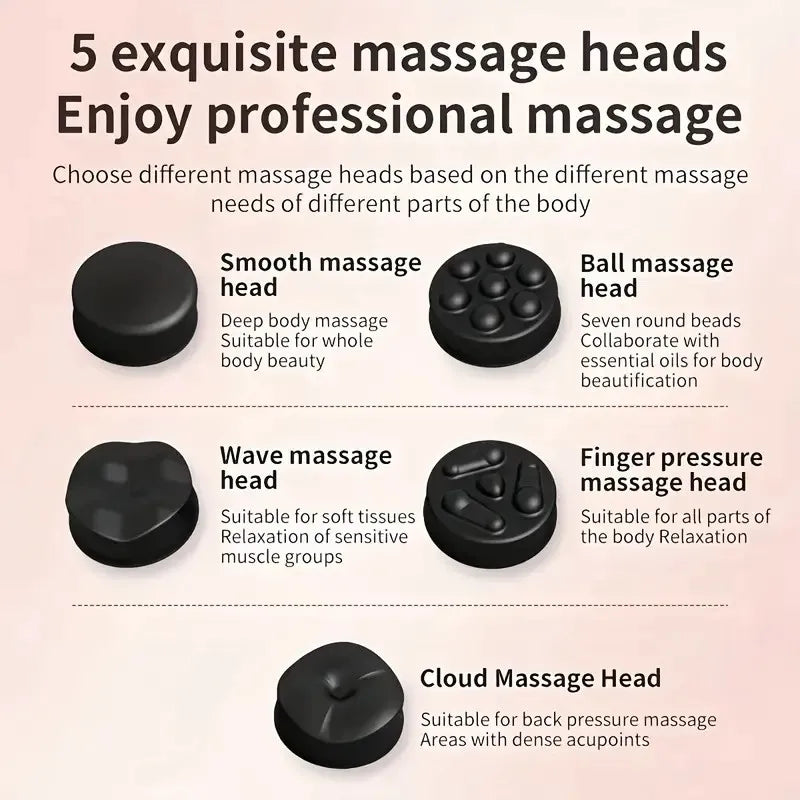Portable Massage  Multifunctional Massager with 5 Massage Heads USB Charging and Fat Pushing Machine White Suitable for Body