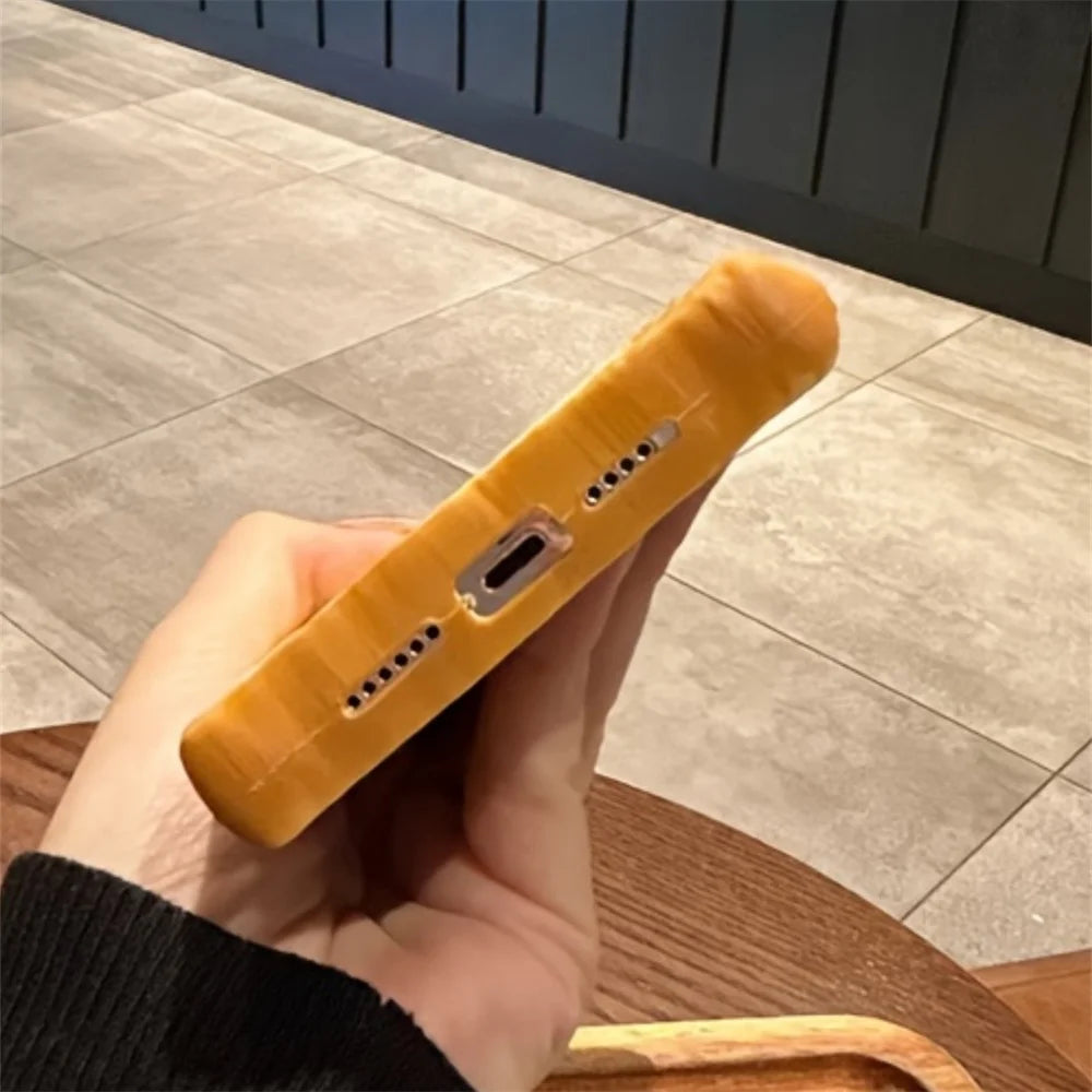 INS Funny Cute Fun Toast Bread Phone Case For iPhone 16 15 14 13 Pro Max Plus Creative Cartoon Soft Silicone Back Cover