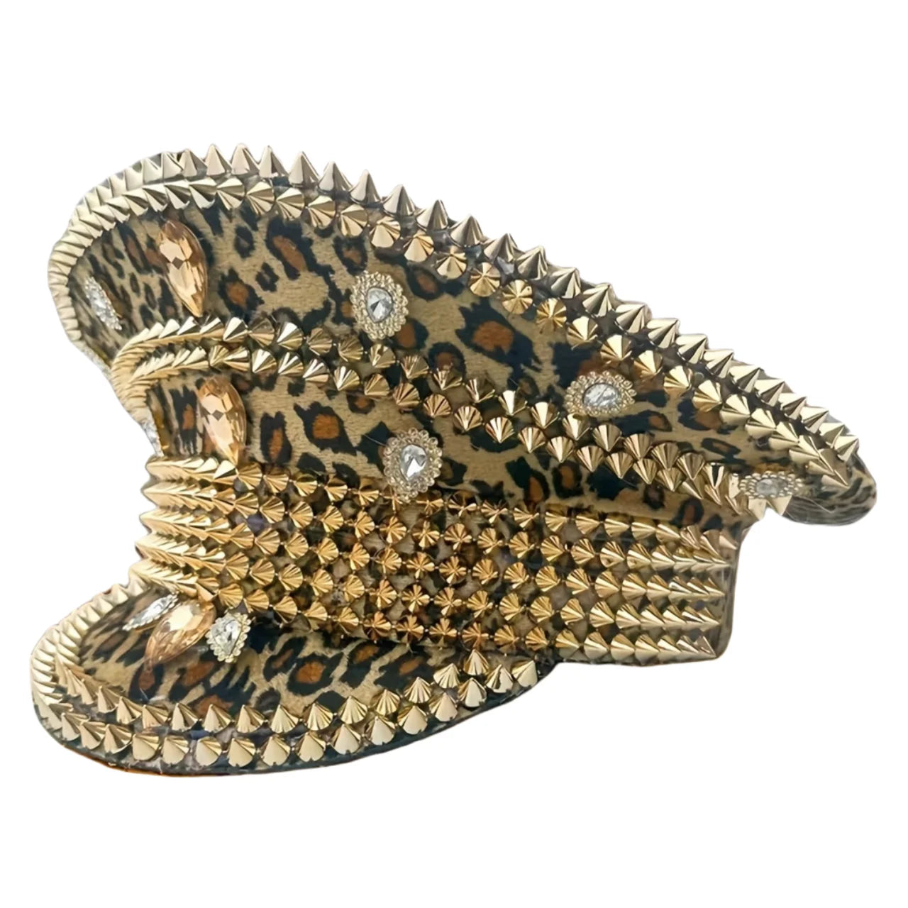Leopard Print Festival Captain Hat Rhinestone Unisex Wedding Military Cap Steampunk Sergeant Hat Music Bride Masquerade Headwear