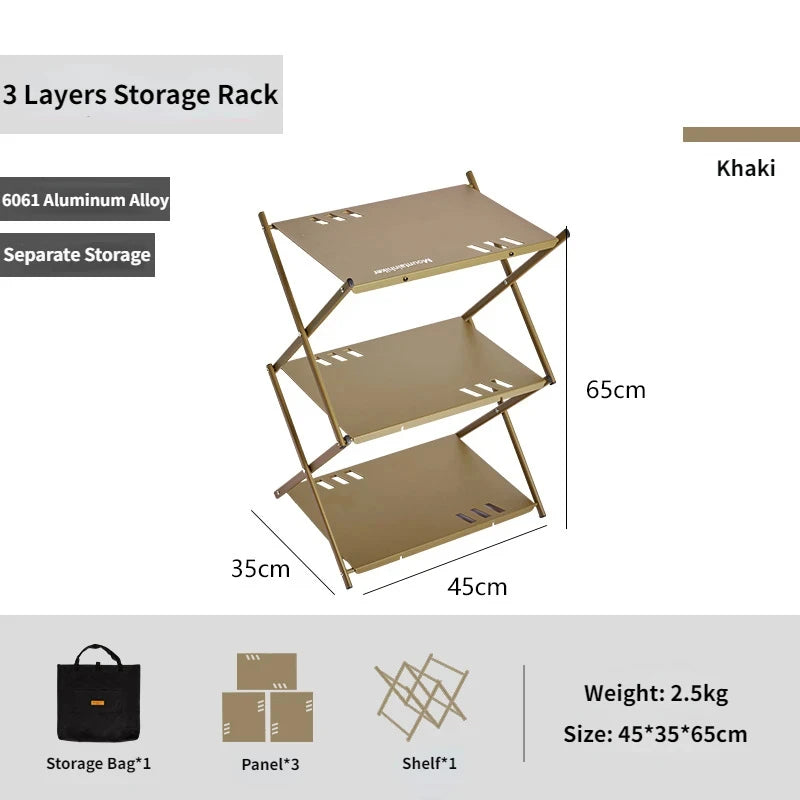 Three-tier Rack Outdoor Storage Shelf Folding Shelf Portable Camping Picnic BBQ Storage Rack Garden Foldable Table